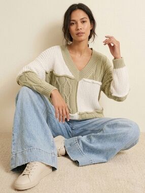 Franco Green & Cream Striped Oversized Sweater S/M